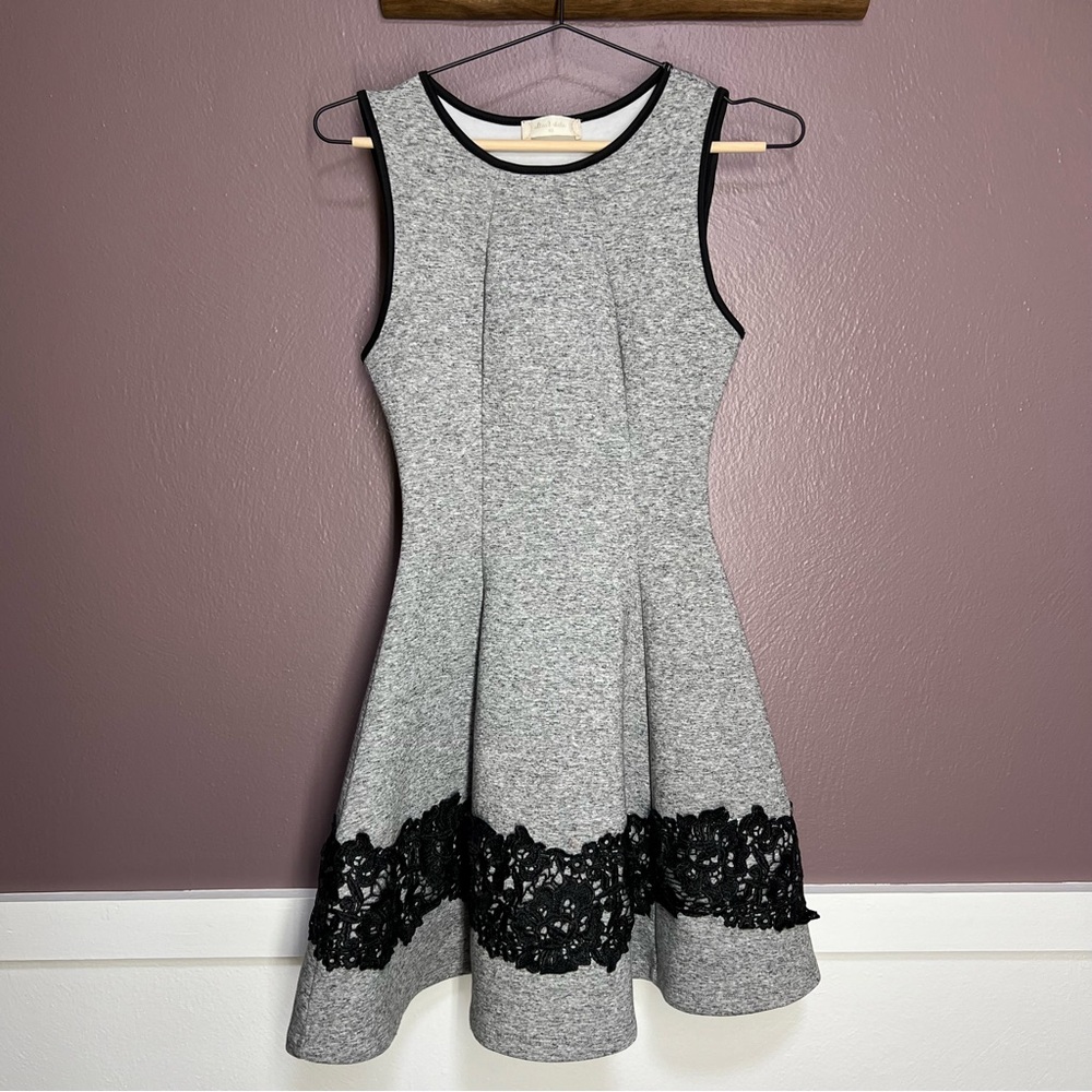 Altar'd State Flared Gray Dress with Black Trim